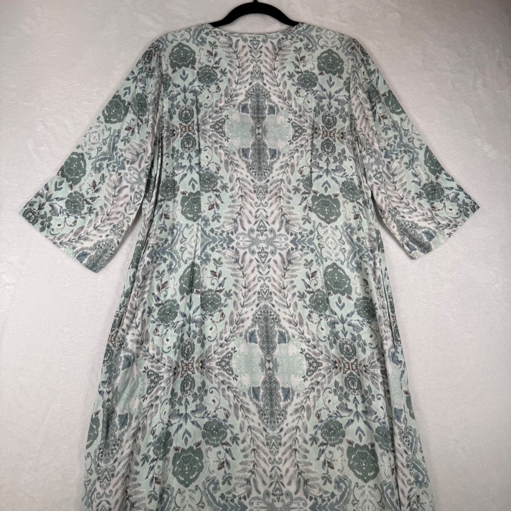 Soft Surroundings Maxi Dress Womens L Green Paisley Beaded Boho 2FV07 Resortwear - Picture 3 of 11